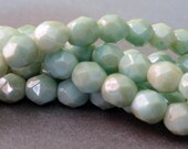 6mm Pale Green Star Dust Fire Polished Beads - Czech Glass