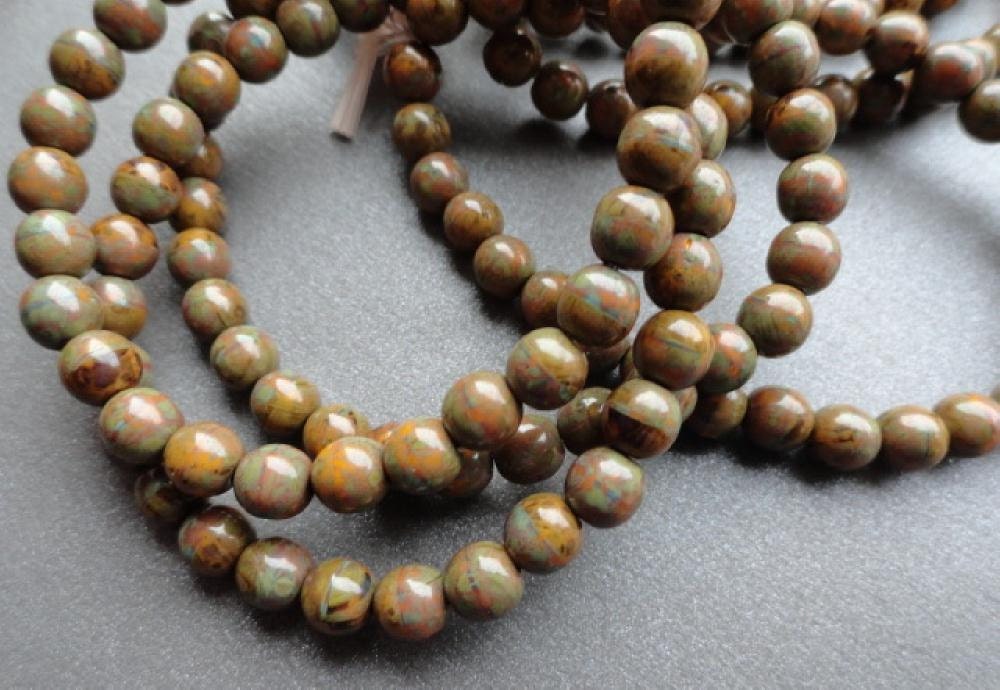 6mm Round Druk Beads - Goldenrod Picasso - Premium Czech Glass Beads