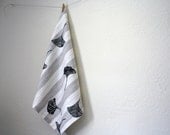 Linen Dinner Napkin. Striped Natural. Ginkgo leaf pattern. Black. Handmade. Eco Friendly. Printed by hand. Set of TWO.