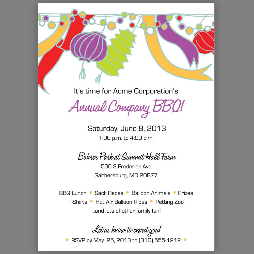 Printable Company Party Invitation Company Picnic Invitation Company BBQ Invitation Digital File for Self-Print