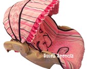 Custom Pink & Chocolate Medallion Stripe Infant Car Seat Cover-Limited Edition