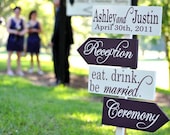 Directional Wedding Signs with Arrows.   Wooden sign with Damask, made to order for your Wedding or Event.