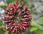 Red Green and White Striped Fabric Ornament - quiltytherapy