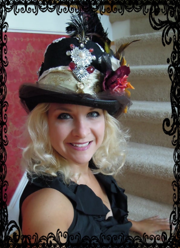 BORN A REBEL, Custom made, Embellished  Black Top Hat, Bacholerette, Costume, Birthday Girl, Bohemian, Gypsy,