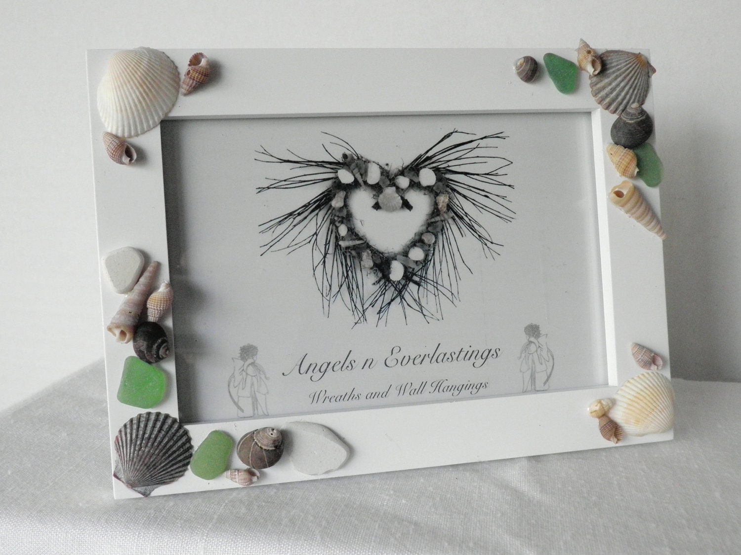 Seashell photo frame, beach home accents, nautical, coastal home decor, sea glass, shells
