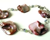 Tropical Flower, Pink, Shell, Green, Glass, Clear, Spring, Bead, Bracelet