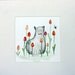 April - Cat and tulips watercolor, cat in garden, spring, whimsical, fat smiling cat with bow tie, red and orange