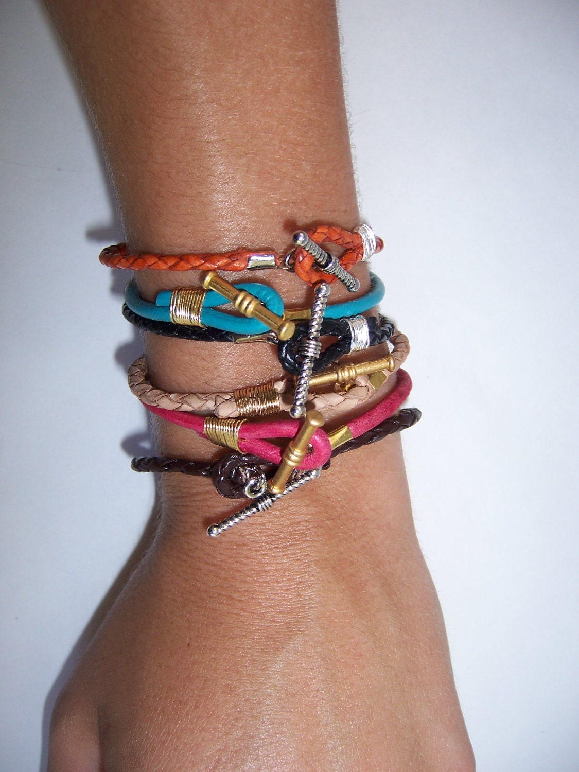 Friendship Bracelet, Leather Wrap Bracelet, Leather Bracelet, Friend Bracelet, Wire Wrap Bracelet, Gold or Silver Toggle, 10.00 each
