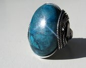 Turquoise Ring, Oxidized Sterling Silver, Handmade Jewelry, Silver Stone Ring, Wire Ring, Statement Ring