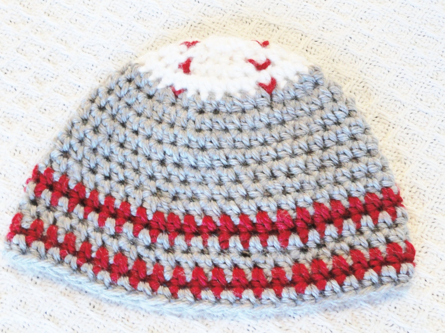 Boston Red Sox Inspired Hat Hand-crocheted Baby Beanie Baseball Top Grey Red  By Distinctly Daisy