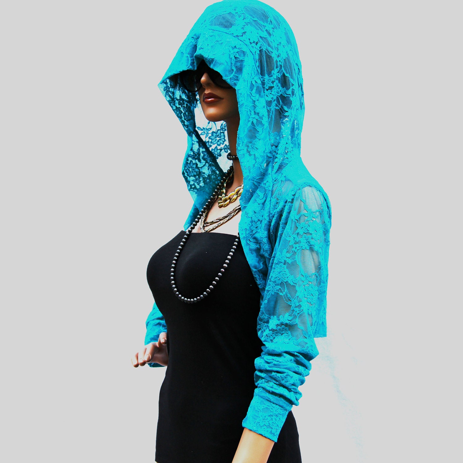 lace hoodie shrug/shrugs boleros/yoga boleros/ day shrugs/ HSL-BL