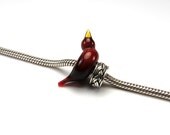 Red bird Troll bead, lampwork glass redbird bead, Cardinal