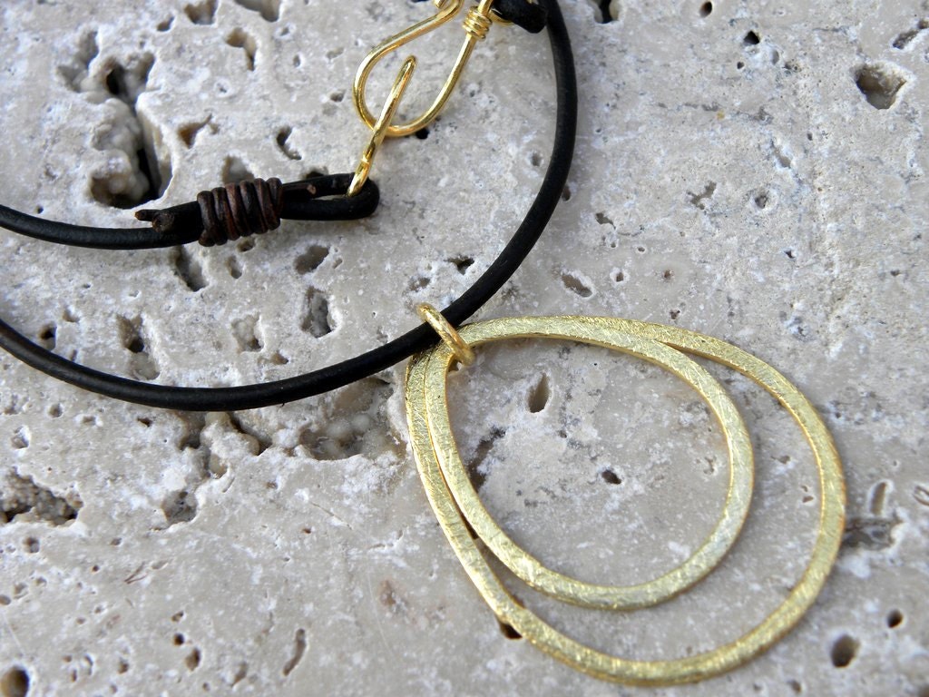 Sterling Silver Gold Filled Leather Necklace Teardrop