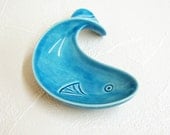 Trinket Dish Ceramic Retro Fish Vintage Design Ocean Blue Jewelry Holder - DesertArtsPottery