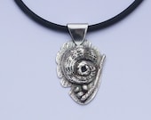 One of a kind, sterling silver and fine silver shell fossil pendant. FREE SHIPPING WORLDWIDE