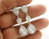 Wedding Jewelry Bridal Earrings Wedding Earrings Silver Cubic Zirconia Posts with Cubic Zirconia Drops