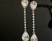 Wedding Earrings Cubic Zirconia Bridal Earrings with Teardrops Silver Posts Wedding Jewelry