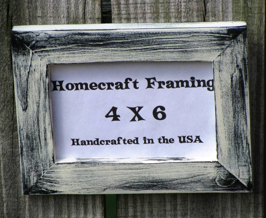 4X6 Picture Frame Distressed White Black Country Primitive Wooden