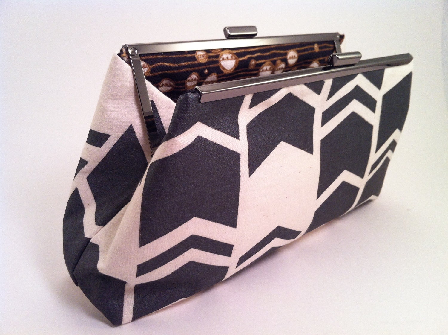 OOAK - Gray Chevron Motif Clutch - Hand Screen Printed by Julie Lange