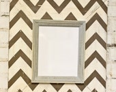 8x10 Mod Chevron Distressed Wood Picture Frame Chocolate and Vintage Cream with Grey Blue trim