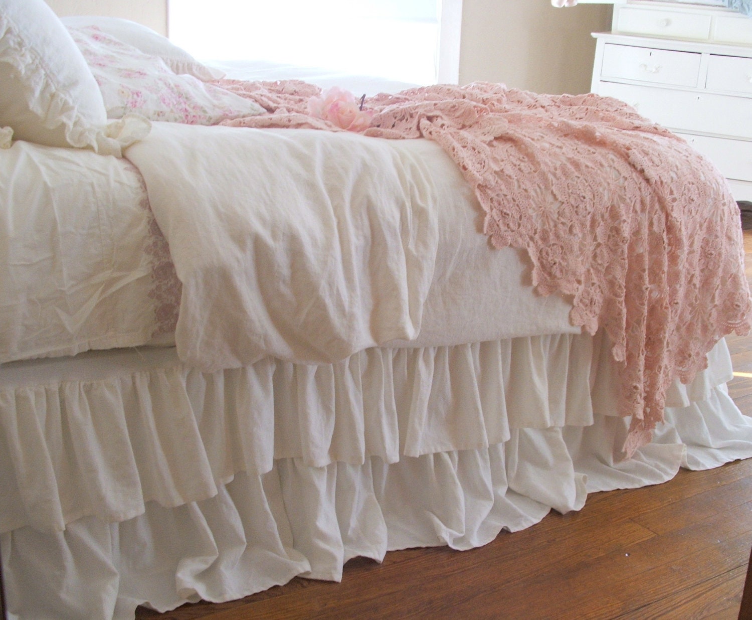 Romantic Tiered Ruffle Dust Ruffle Bed Skirt King Size