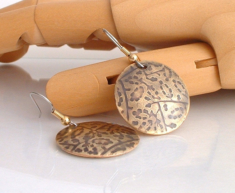 Nugold Gold Earrings Disc Earrings Flower Pattern