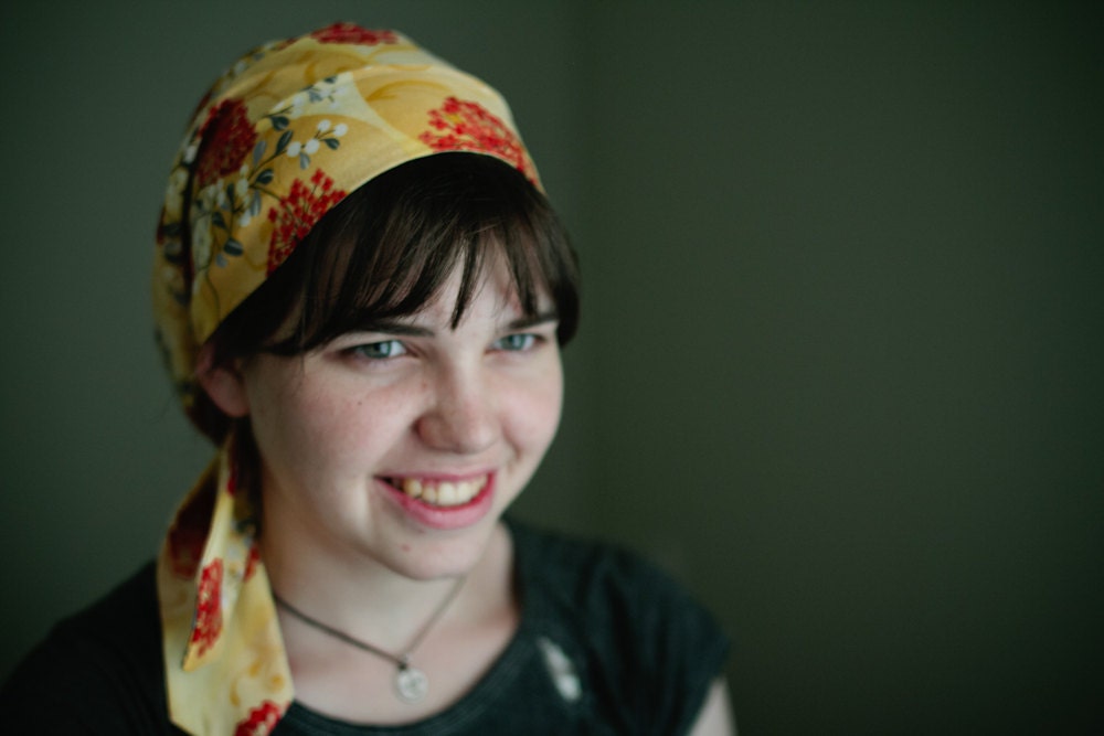 SALE 15% OFF --   Tichel, Hair Snood, Head Scarf, Pre Tied Bandana Alternative  Snood  Summer Floral