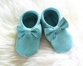 Mint Suede Leather Moccasins for babies and toddlers