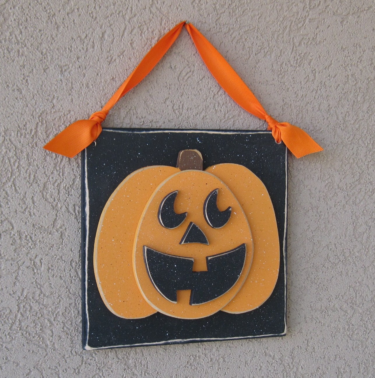 Hanging HALLOWEEN JACKOLANTERN PUMPKIN with ribbon for Halloween, wall, door hanger, and  home decor