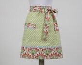 Womens Half Apron Gray, Green and Orange Modern Half Chef Apron, Kate Spain Fabric