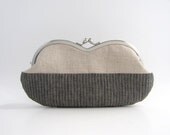 Frame sunglasses case/ Clutch Purse  - gray and natural linen