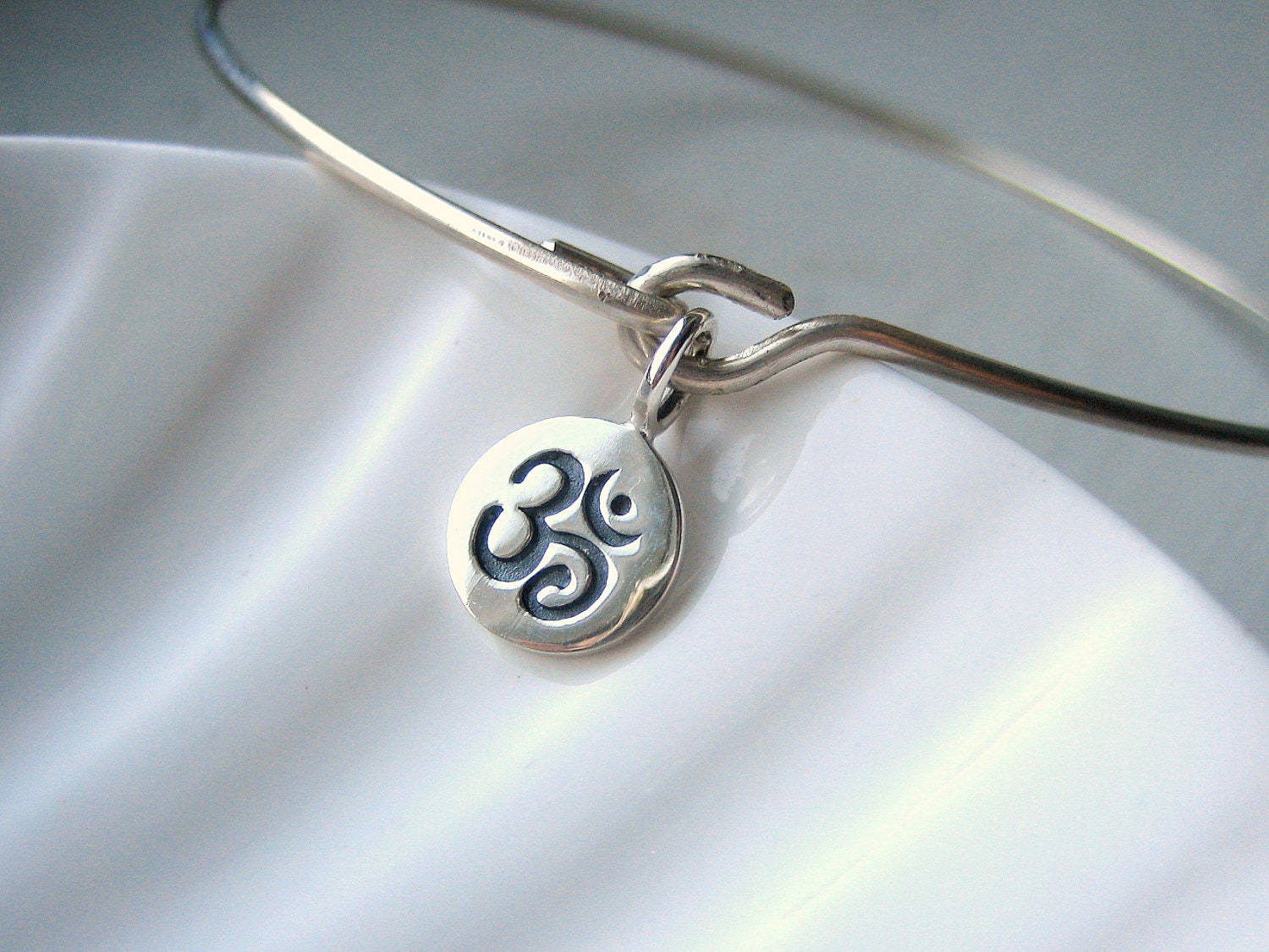 Om Bangle Bracelet  - Sterling Silver Bangle - Stacking Bracelet - Yoga Inspired