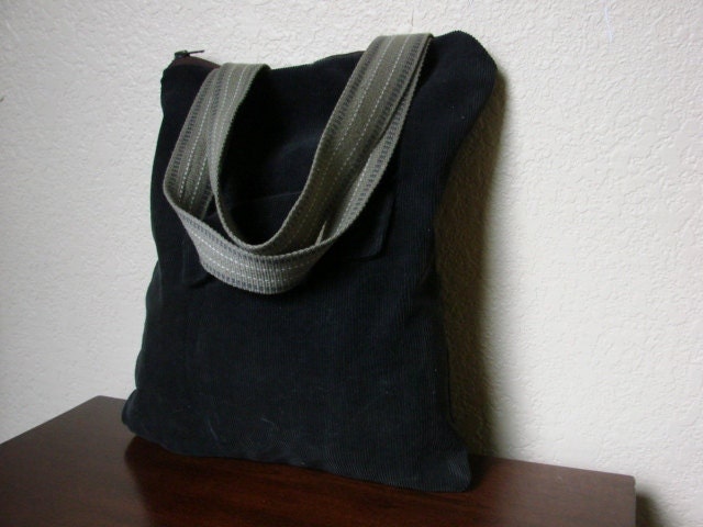 Chevron Mini Tote Bag - Repurposed Leather and Corduroy
