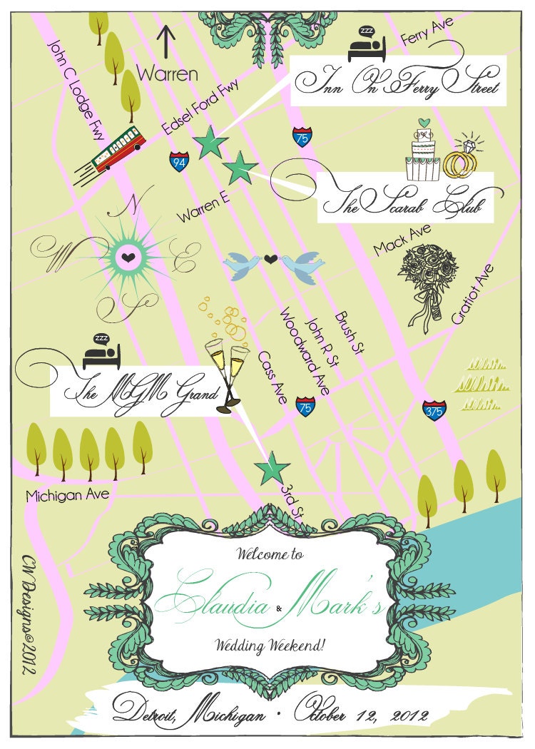 As Seen on Style Me Pretty - Detroit, MI Wedding Map