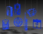 Old School Gadget ornaments - Blue acrylic
