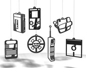 Old School Gadget ornaments - Black acrylic