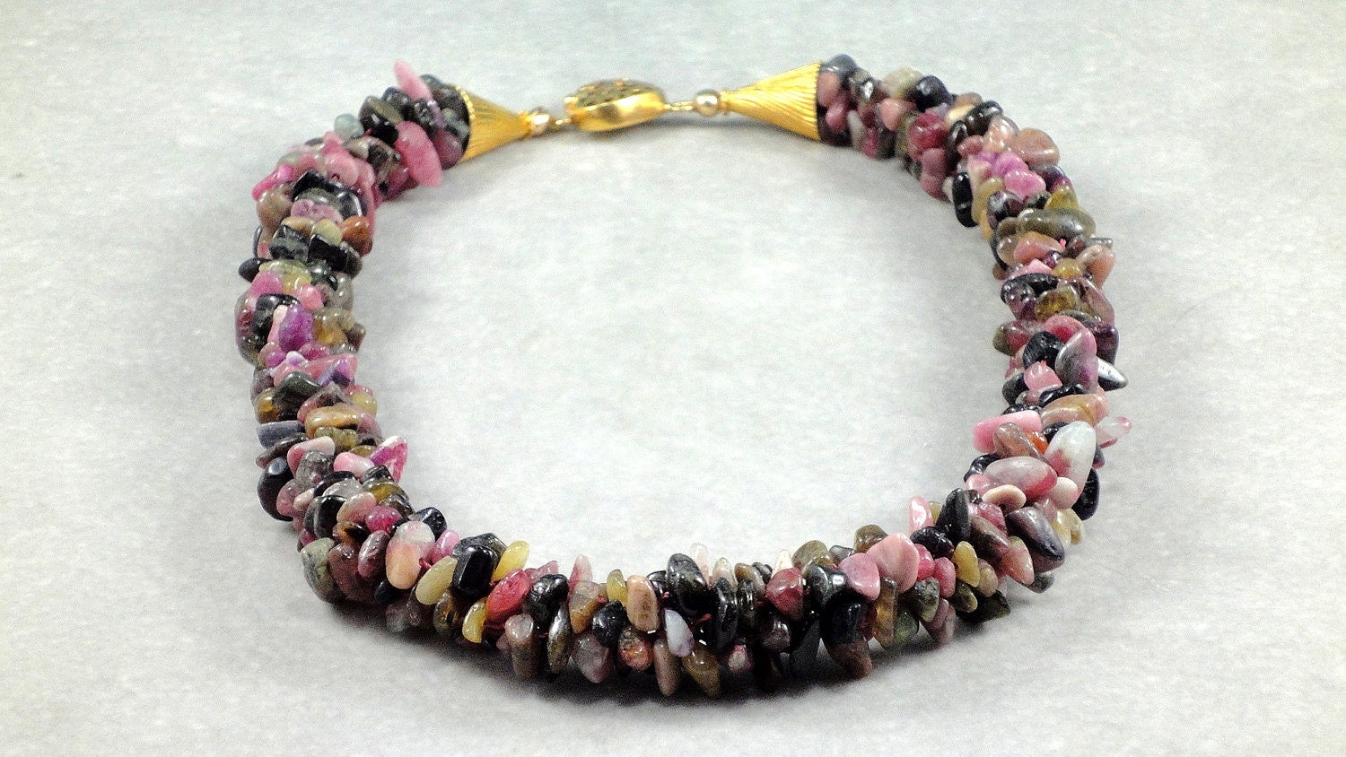 Pink Tourmaline Necklace, Twisted Necklace, Gemstone Necklace, Kumihimo Necklace