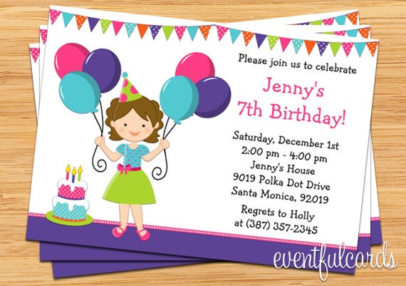 Balloon Birthday Party Invitation for Little Girl Il_570xn
