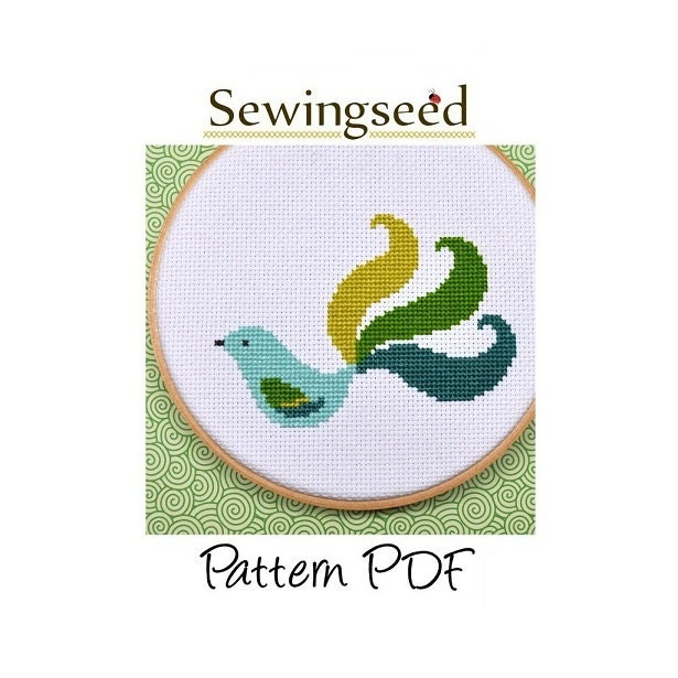 Fancy Bird Cross Stitch Pattern, INSTANT DOWNLOAD