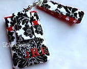 Personalized Black and Red Damask Phone Case with Wristlet or Choose Any Fabric in Shop