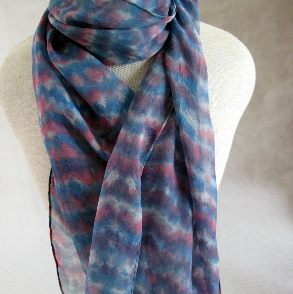 Silk Chiffon Hand Dyed Scarf  (Pink,Blue)