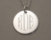 Circle monogram necklace pendant engraved sterling silver personalized 5/8" inch round circle disc charm UDLCIR