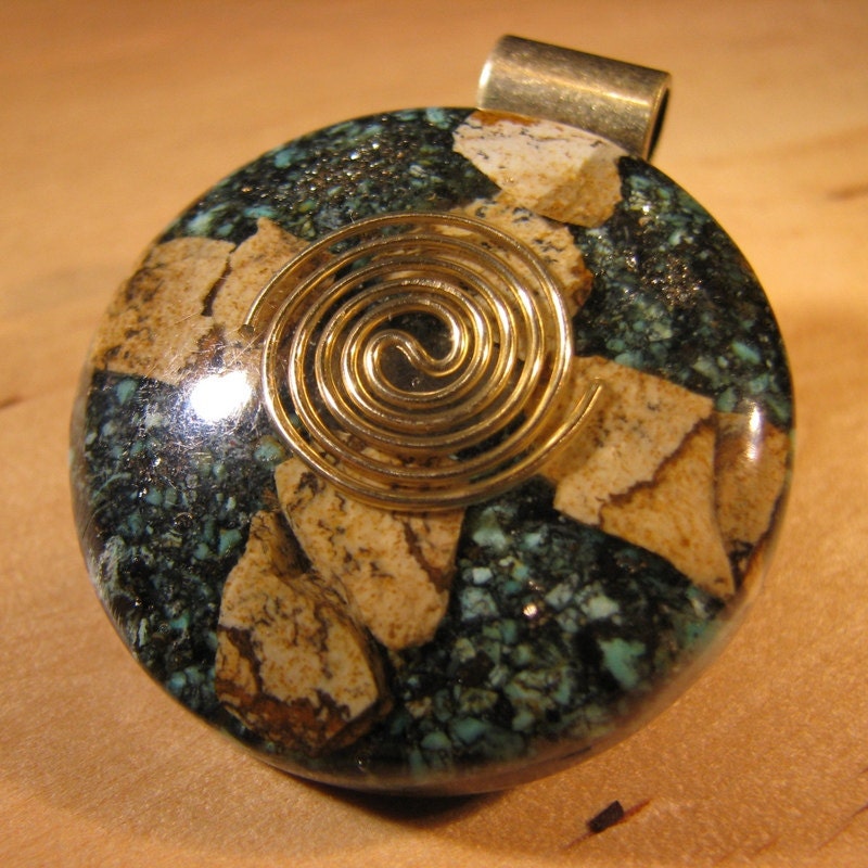 Turquoise and Picture Jasper Orgone Pendant
