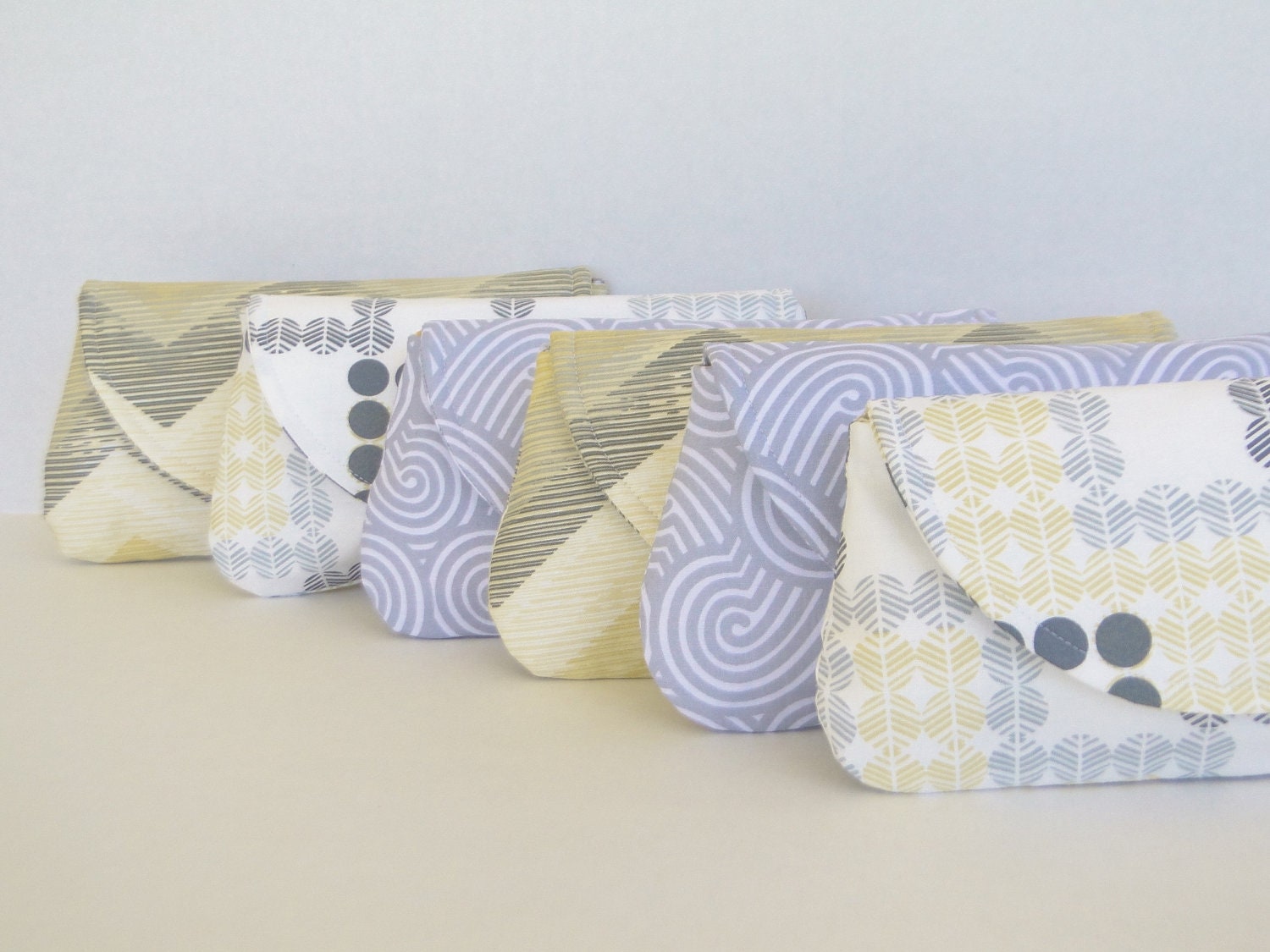 Bridesmaids clutches in yellow and gray, wedding party purse silver, canary, pewter wedding  FREE shipping (U.S.)