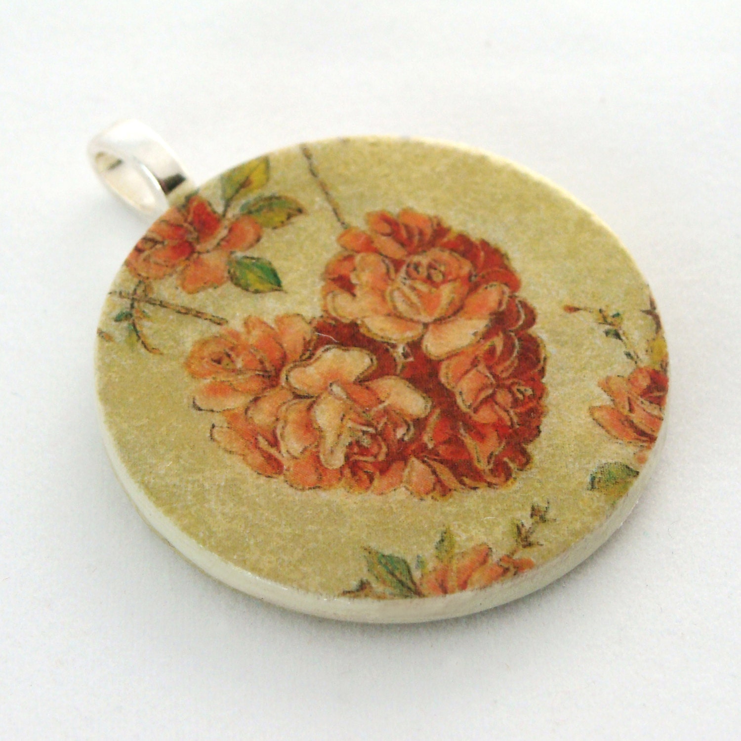 Pendant, Flower Heart, Handmade Decoupaged, FREE SHIPPING