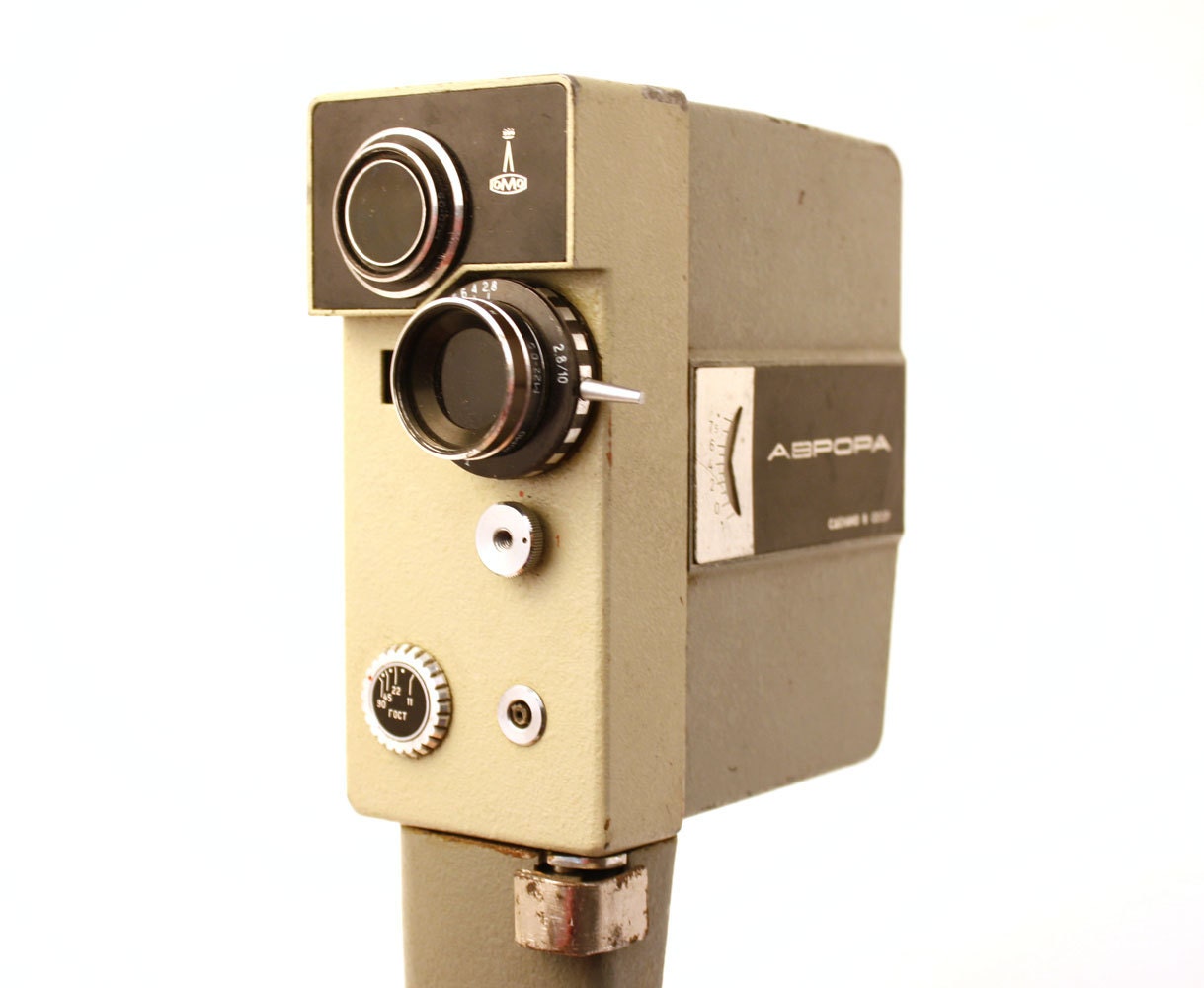Vintage movie camera, LOMO Aurora Soviet Russian Movie camera 2x8, Vintage brown soviet camera