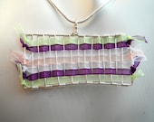 Wire and Ribbon Pendant - Lime, Purple, Peach and White