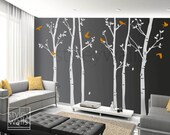 Tree wall decals Winter trees decal Birds nature Forest Trees with Birds Home Decor Set of 6 Vinyl Wall Decal Nursery Baby children Sticker