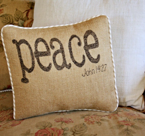 Peace Burlap Pillow Cover