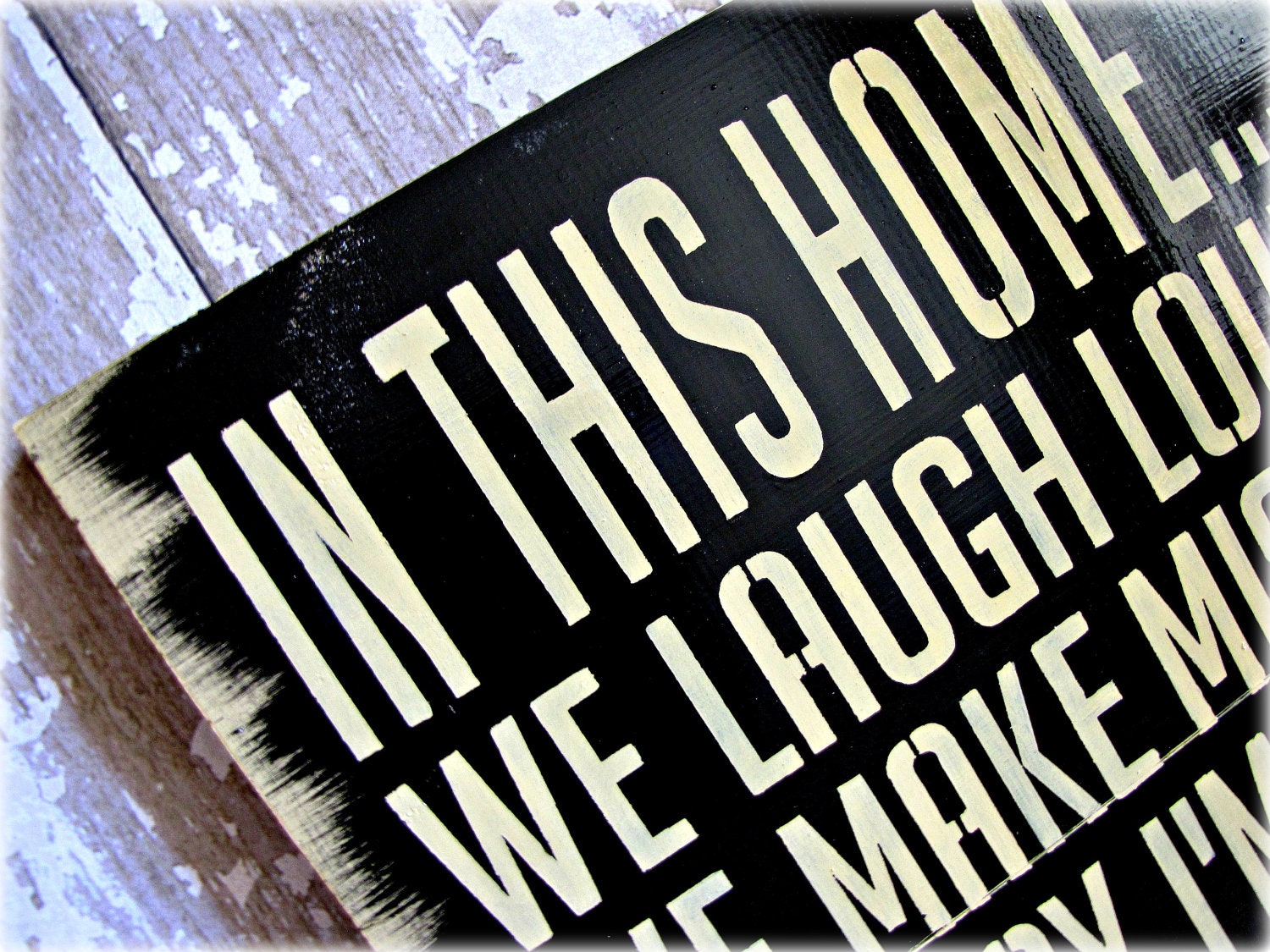 In This Home --- House Rules --- Antiqued Plank Typography Sign